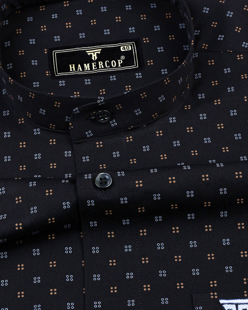 Vortex Black Small Polka Dot Printed Cotton Shirt