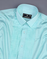 Aqua Blue Soft Touch Satin Designer Tuxedo Shirt