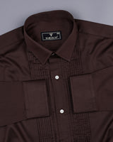 Chocolate Brown Soft Touch Satin Designer Tuxedo Shirt