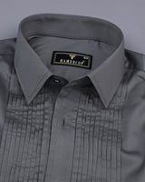 Charcoal Gray Soft Touch Satin Designer Tuxedo Shirt