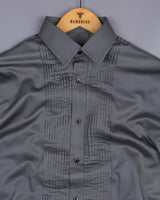 Charcoal Gray Soft Touch Satin Designer Tuxedo Shirt