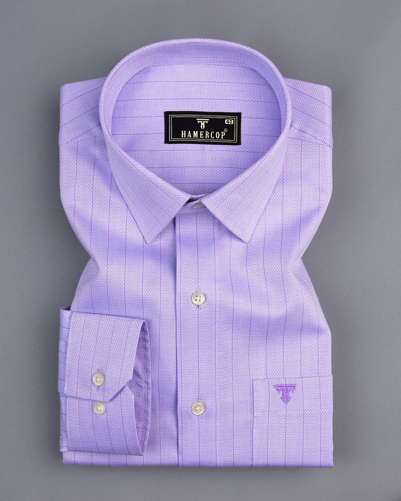 Pastel Purple Self Stripe Dobby Texture Cotton Shirt