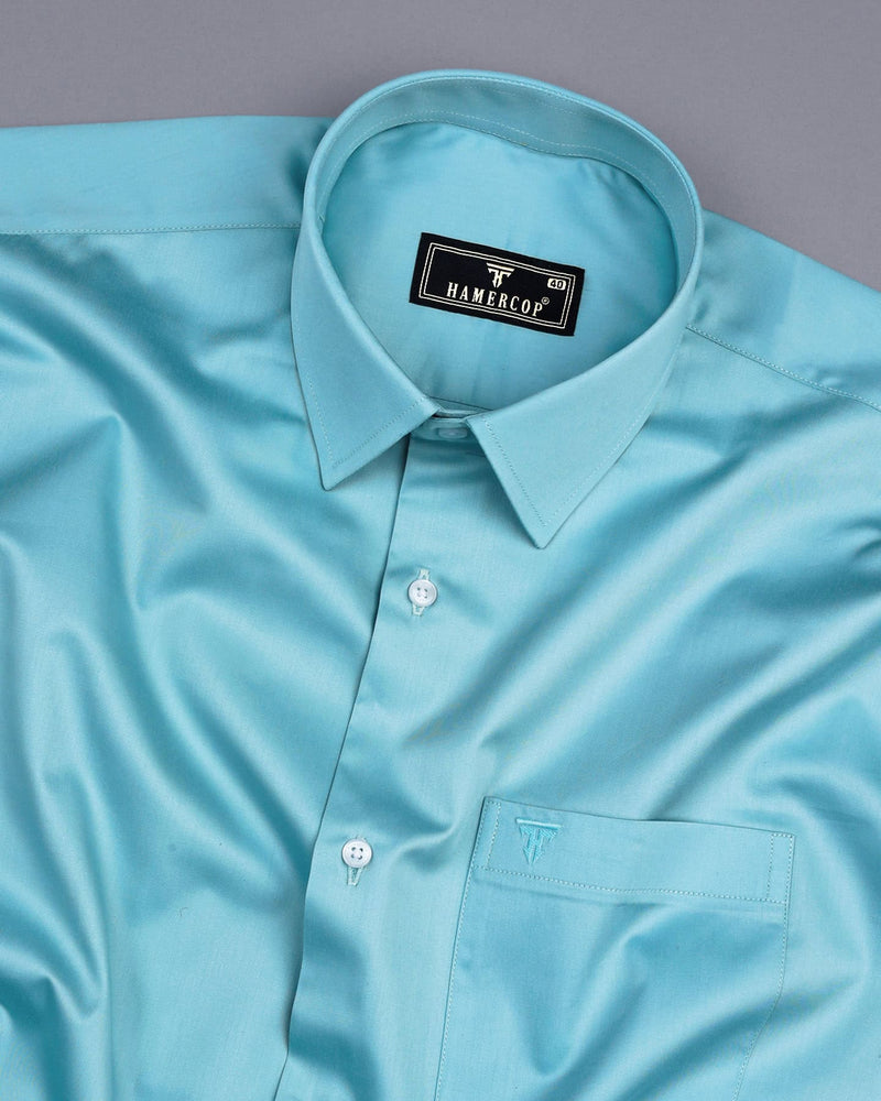 Beach Aqua Blue Soft Touch Satin Premium Cotton Shirt