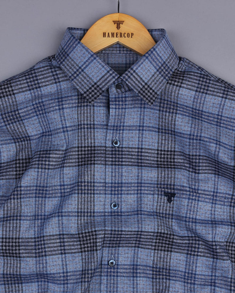 Pecan Blue Twill Check Cotton Shirt