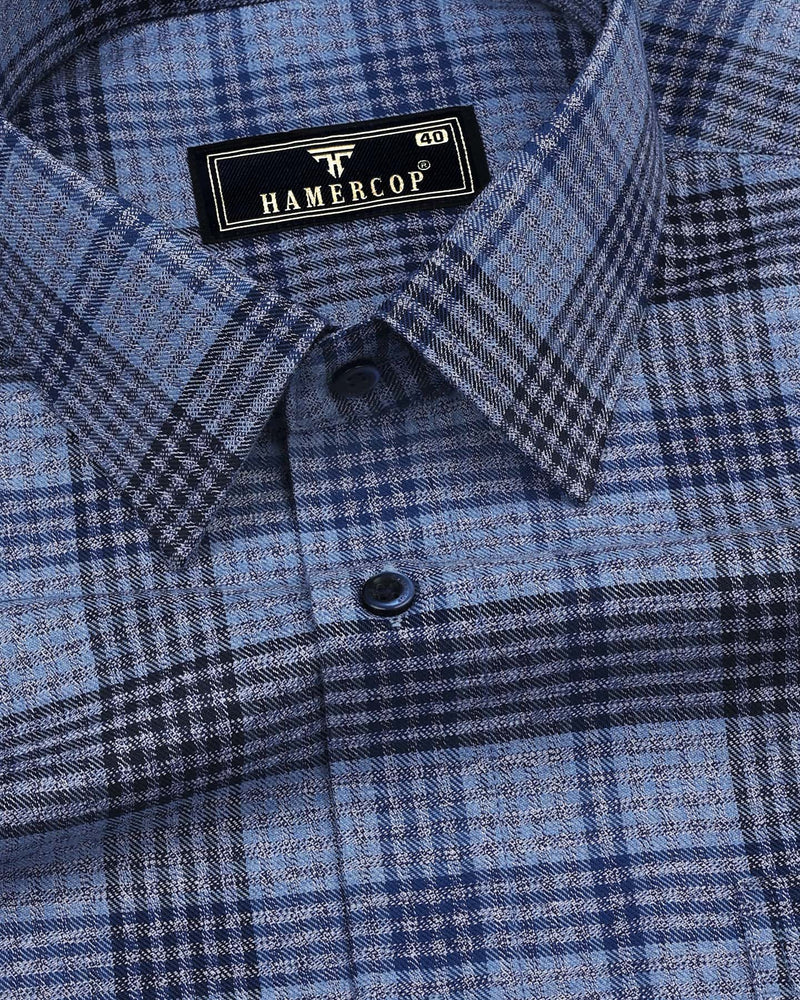 Pecan Blue Twill Check Cotton Shirt