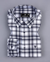 Chrom White With NavyBlue Check Oxford Cotton Formal Shirt