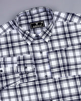 Chrom White With NavyBlue Check Oxford Cotton Formal Shirt