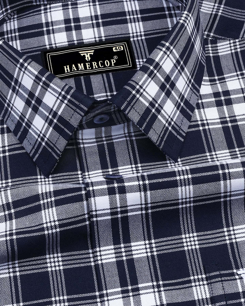 Chrom NavyBlue With White Check Oxford Cotton Formal Shirt