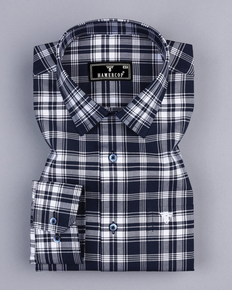 Chrom NavyBlue With White Check Oxford Cotton Formal Shirt