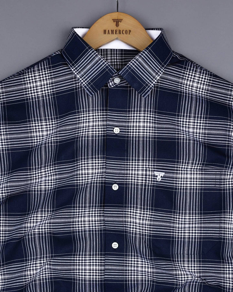 Avola NavyBlue With White Check Oxford Cotton Designer Shirt