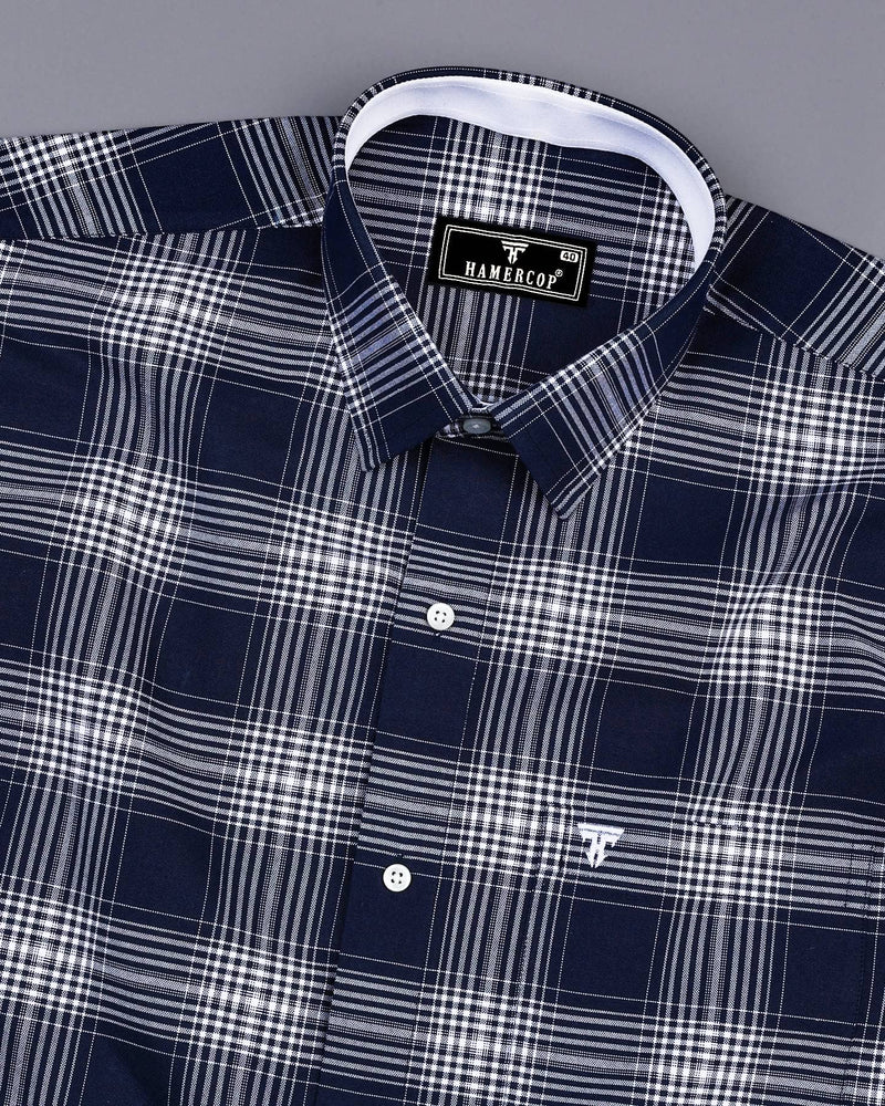 Avola NavyBlue With White Check Oxford Cotton Designer Shirt