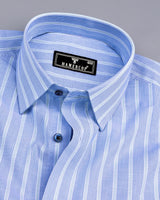 Darwin Blue With Green Stripe Formal Cotton Shirt