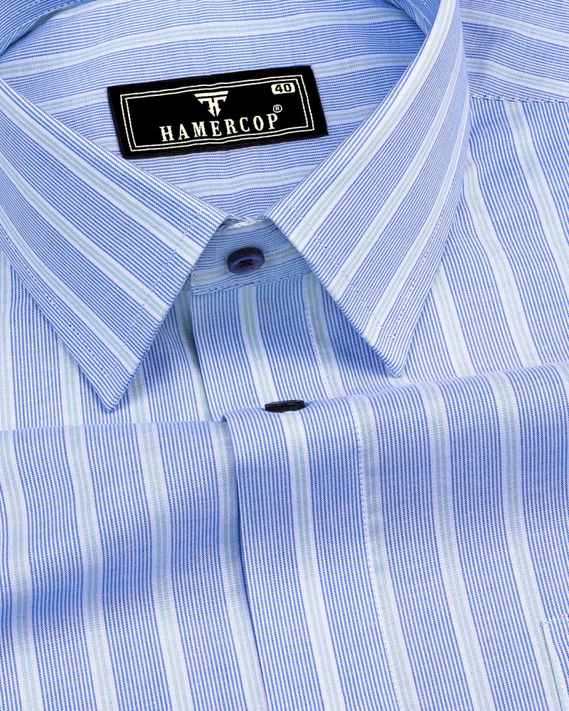 Darwin Blue With Green Stripe Formal Cotton Shirt