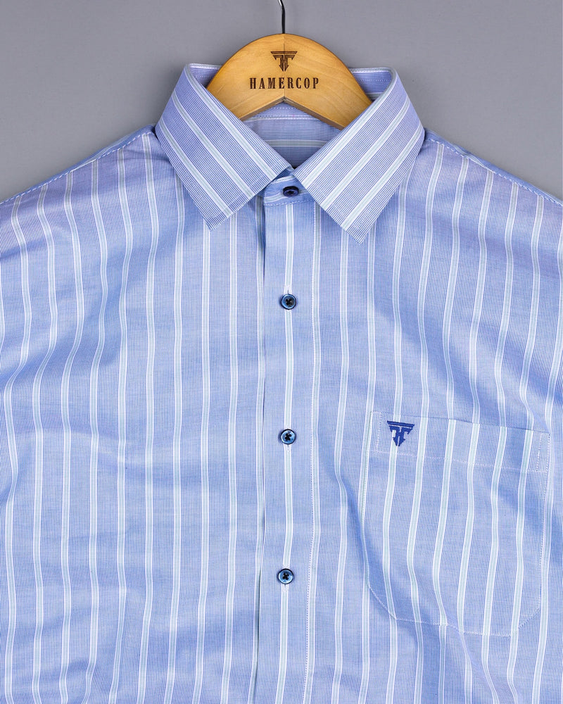 Darwin Blue With Green Stripe Formal Cotton Shirt