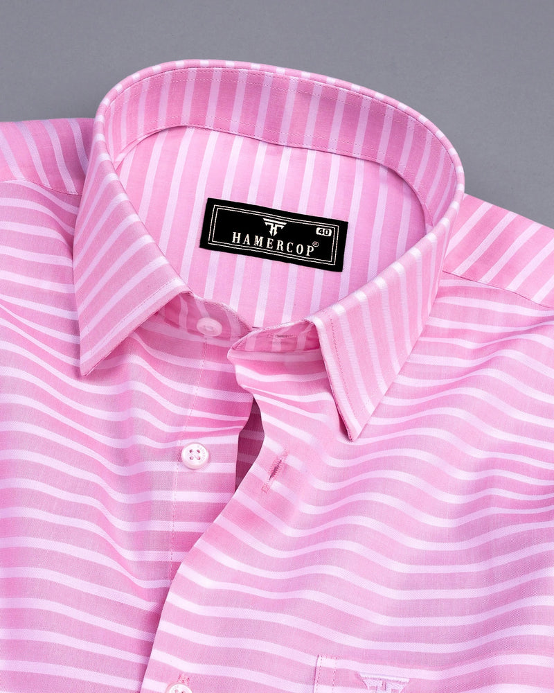 Baby Pink With White Weft Stripe Dobby Cotton Shirt