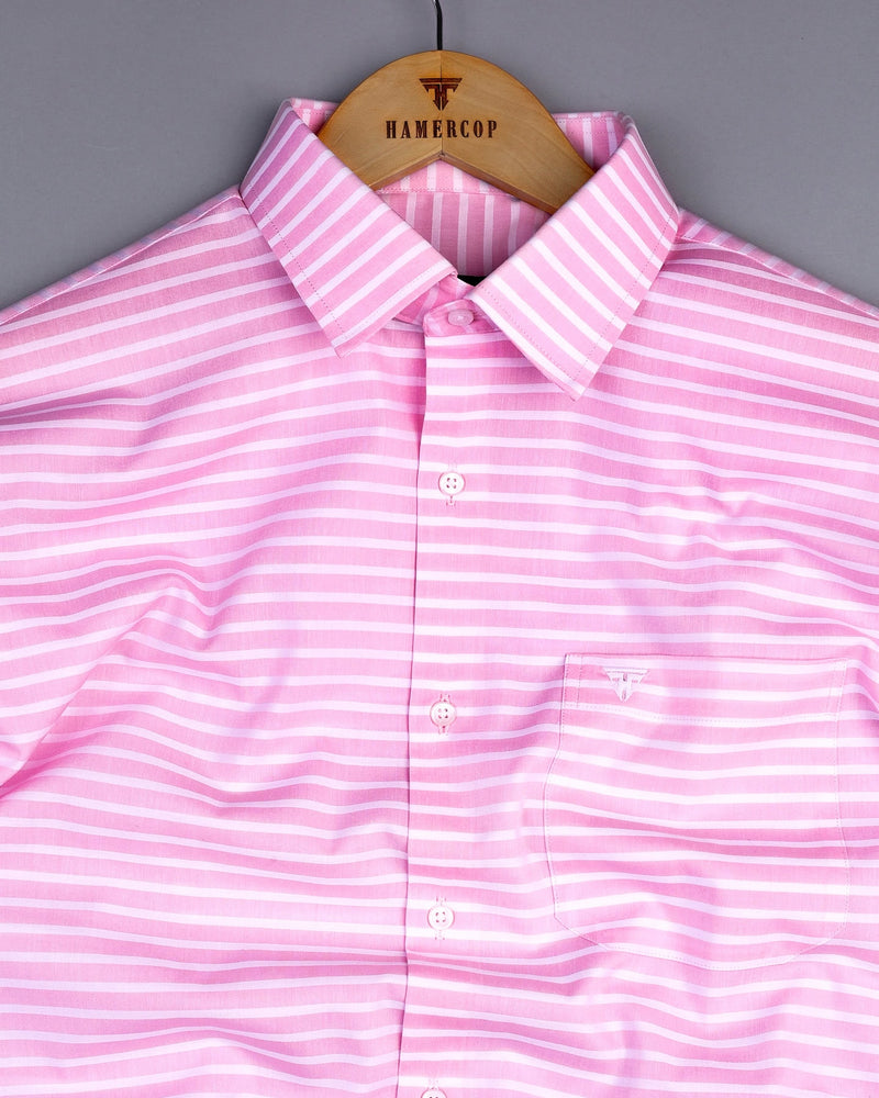 Baby Pink With White Weft Stripe Dobby Cotton Shirt