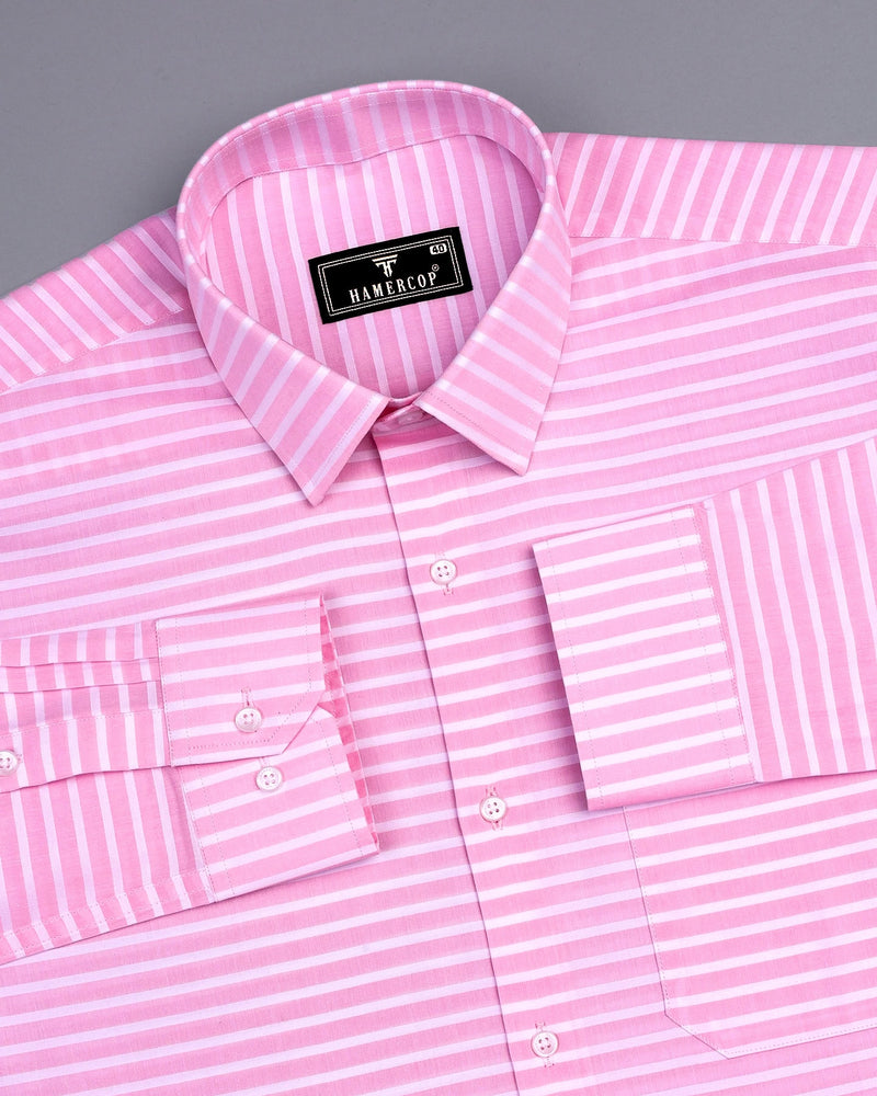 Baby Pink With White Weft Stripe Dobby Cotton Shirt