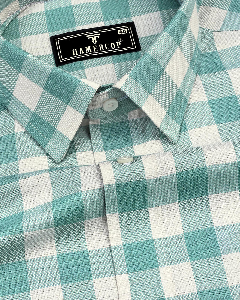 Frog Green With White Check Dobby Cotton Shirt