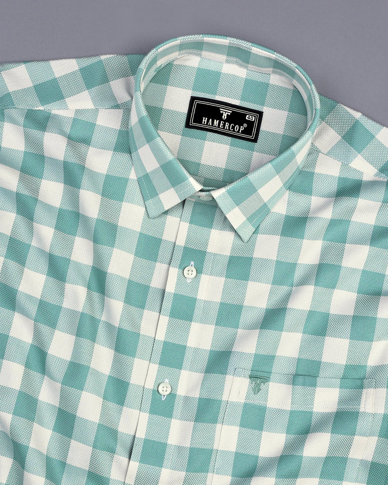 Frog Green With White Check Dobby Cotton Shirt