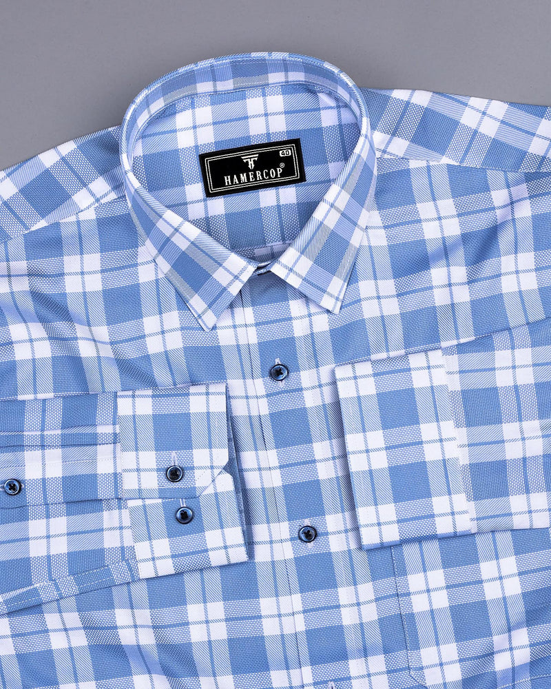 Lactos Blue With White Dobby Check Giza Shirt