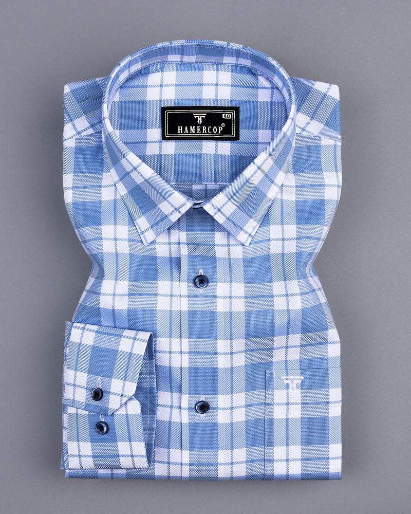 Lactos Blue With White Dobby Check Giza Shirt