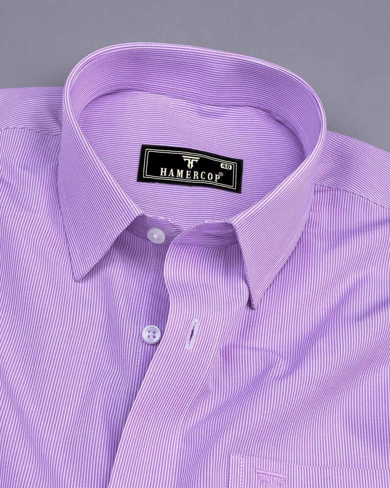 Purple With White Pencil Stripe Formal Cotton Shirt