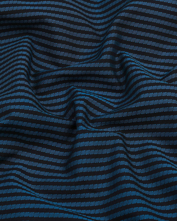 Estonia Blue With Black Dobby Stripe Cotton Shirt