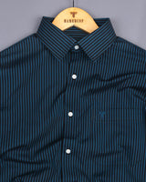 Estonia Blue With Black Dobby Stripe Cotton Shirt