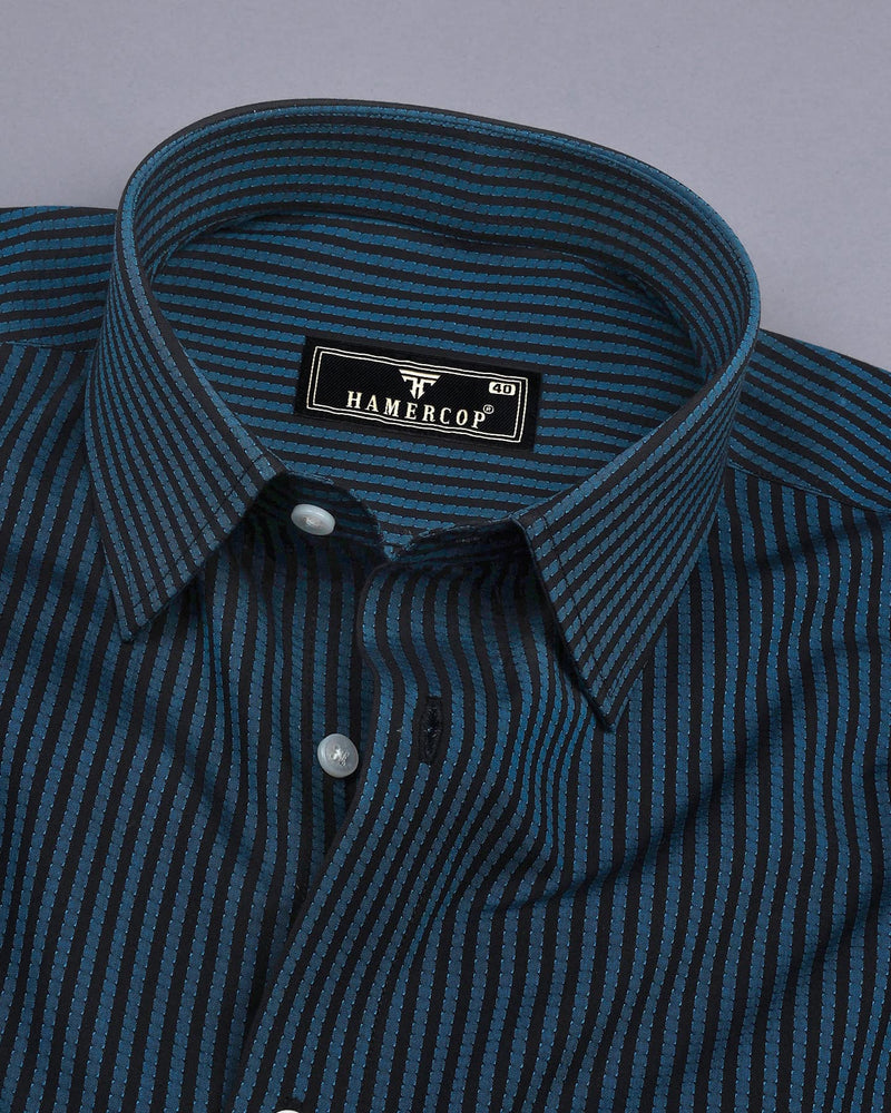 Estonia Blue With Black Dobby Stripe Cotton Shirt