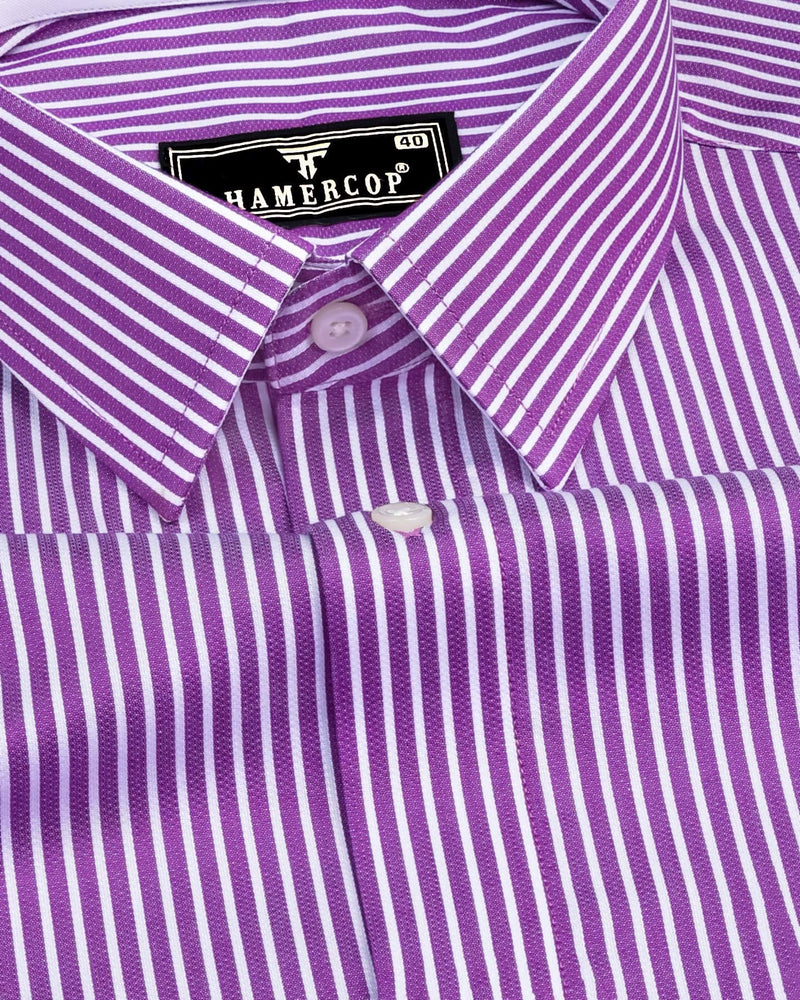 Oracle Purple With White Dobby Stripe Designer Formal Shirt