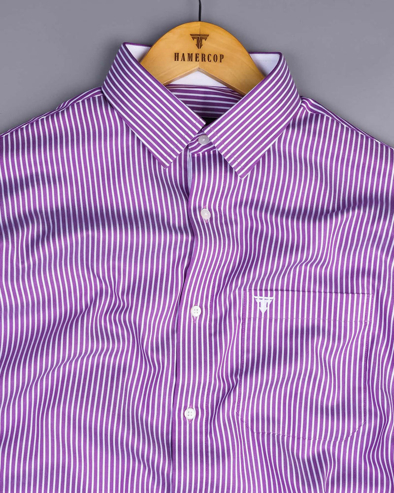 Oracle Purple With White Dobby Stripe Designer Formal Shirt