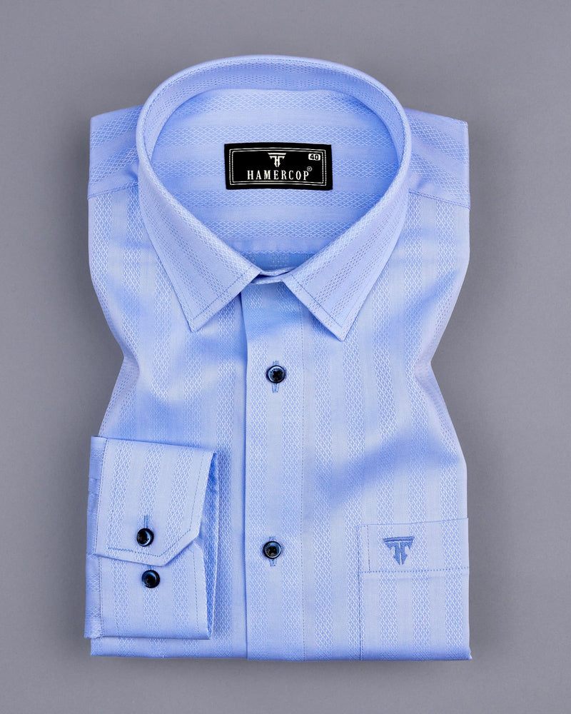 Tumen Blue Twill Stripe Dobby Cotton Shirt