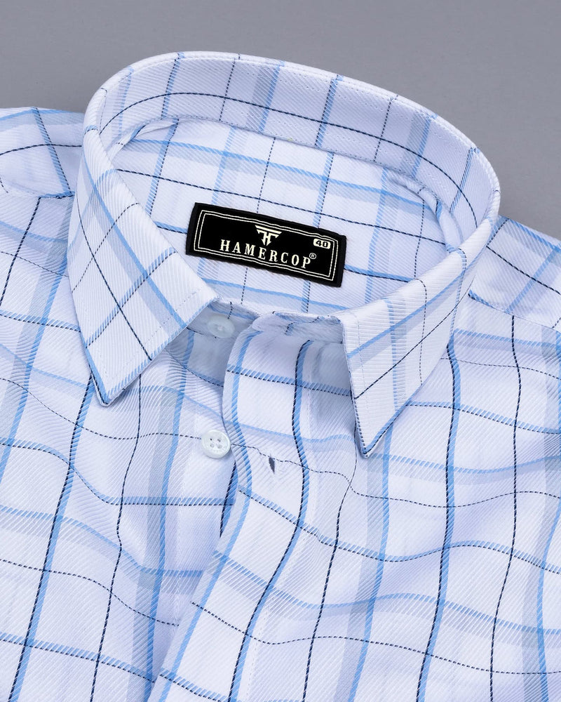 Stork Blue With White Check Premium Giza Cotton Shirt