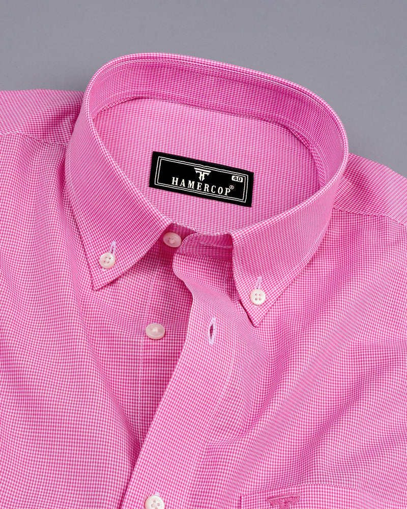 Rose Pink With White Micro Check Cotton Shirt