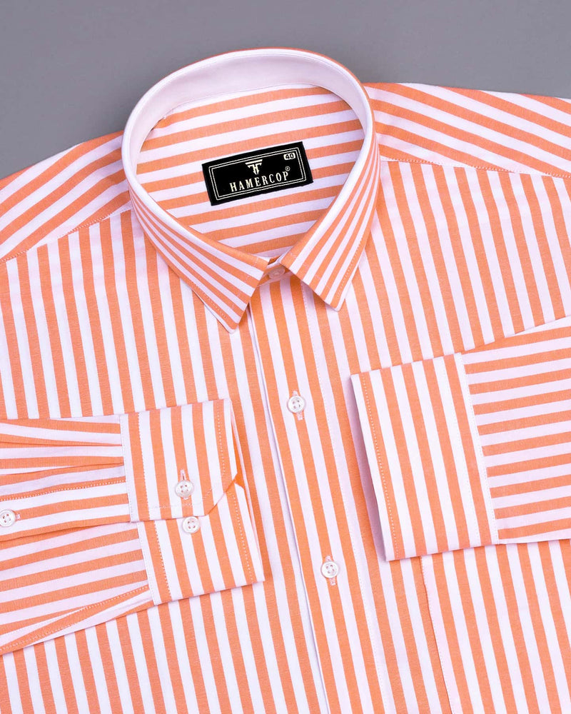 Torcello Orange With White Stripe Oxford Cotton Designer Shirt