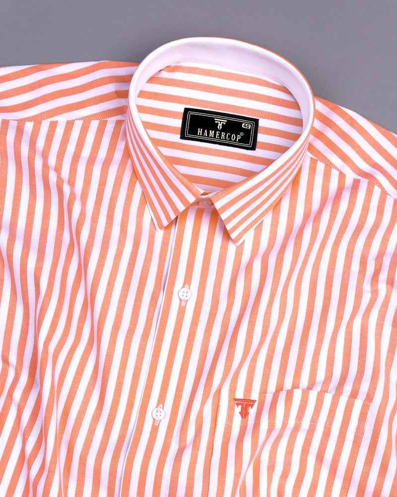 Torcello Orange With White Stripe Oxford Cotton Designer Shirt