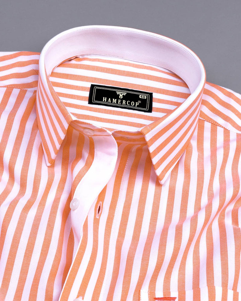 Torcello Orange With White Stripe Oxford Cotton Designer Shirt