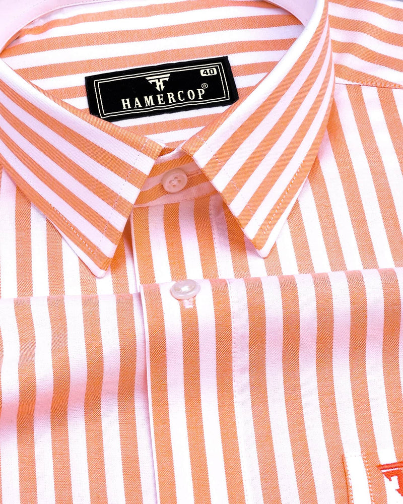 Torcello Orange With White Stripe Oxford Cotton Designer Shirt