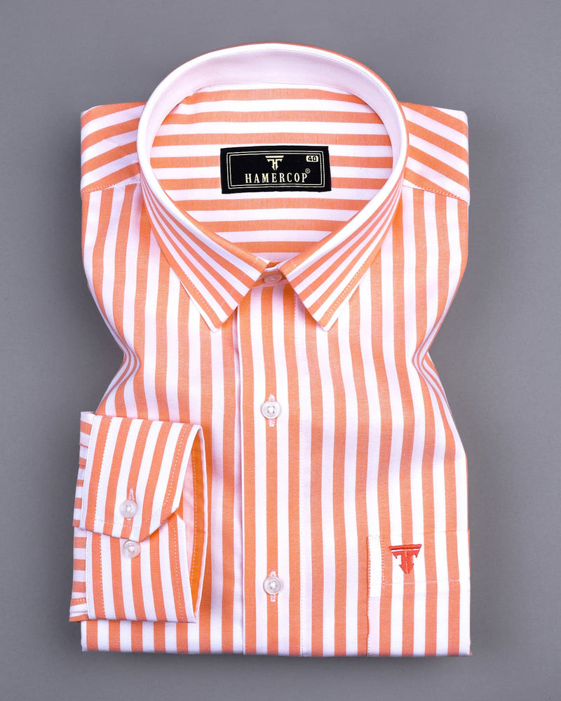 Torcello Orange With White Stripe Oxford Cotton Designer Shirt