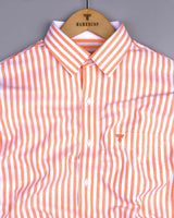 Torcello Orange With White Stripe Oxford Cotton Designer Shirt