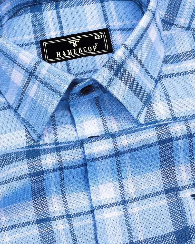 Marco Blue With White Check Dobby Cotton Shirt