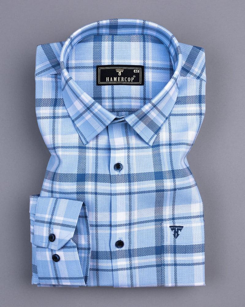 Marco Blue With White Check Dobby Cotton Shirt