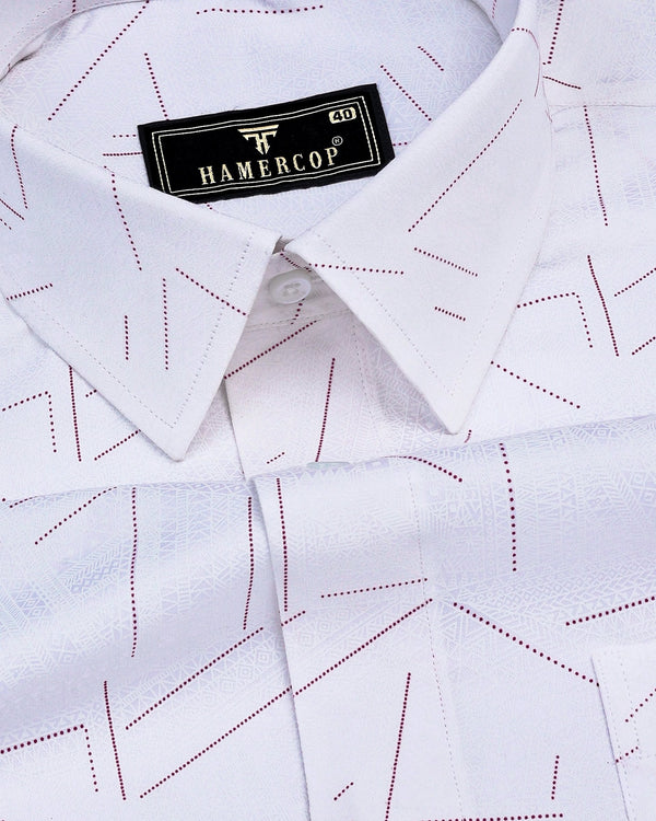 Accent White With Pink Geometrical Printed Satin Cotton Shirt