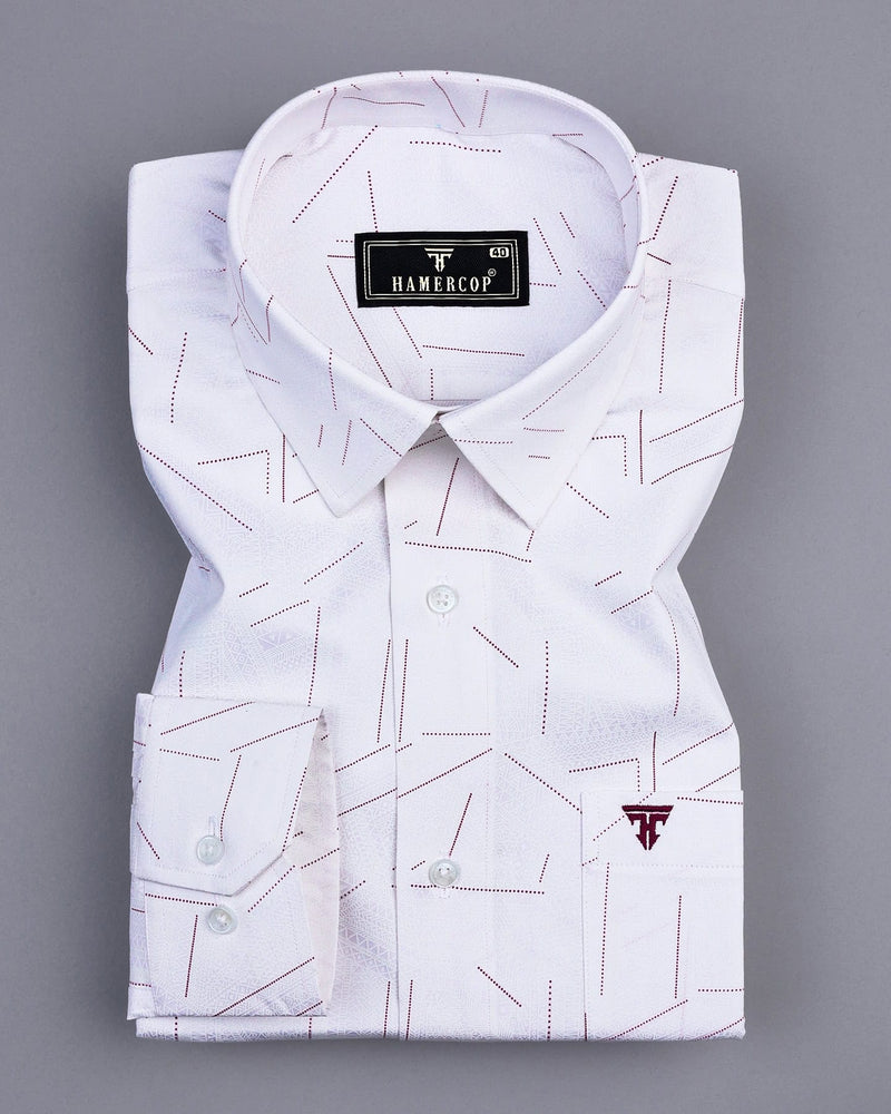 Accent White With Pink Geometrical Printed Satin Cotton Shirt