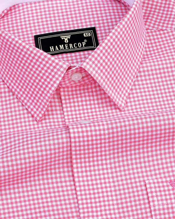 Lolo Pink With White Small Check Oxford Cotton Shirt