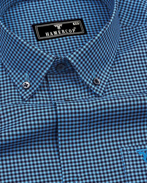 Lolo TurquoiseBlue With Black Small Check Oxford Cotton Shirt