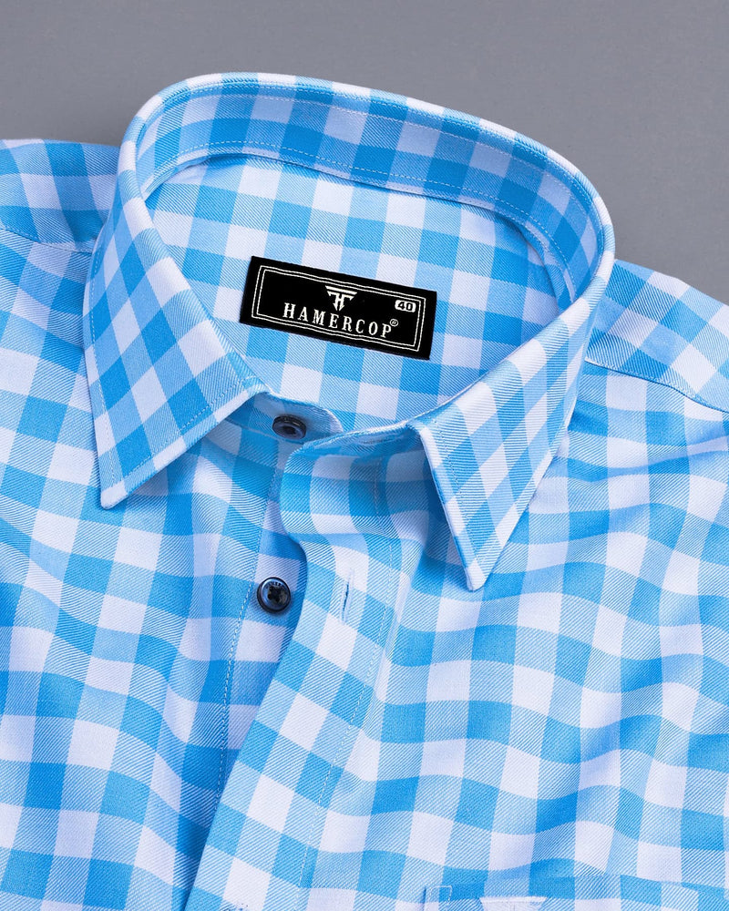 Dakota Blue With White Twill Check Cotton Shirt