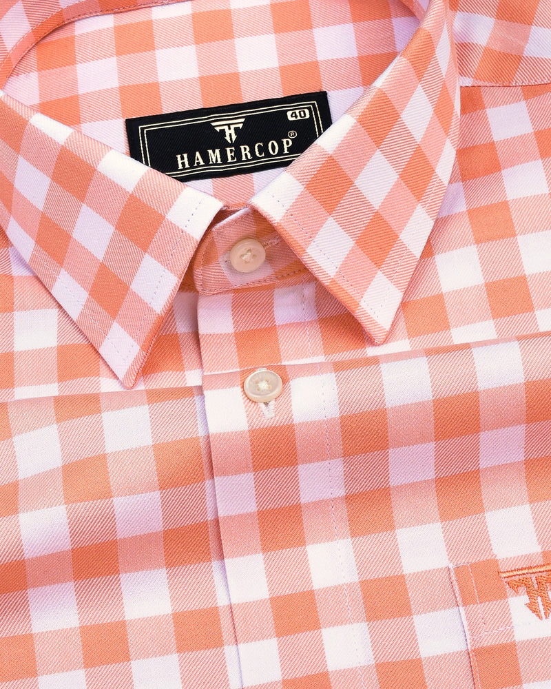 Dakota Peach With White Twill Check Cotton Shirt