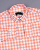 Dakota Peach With White Twill Check Cotton Shirt