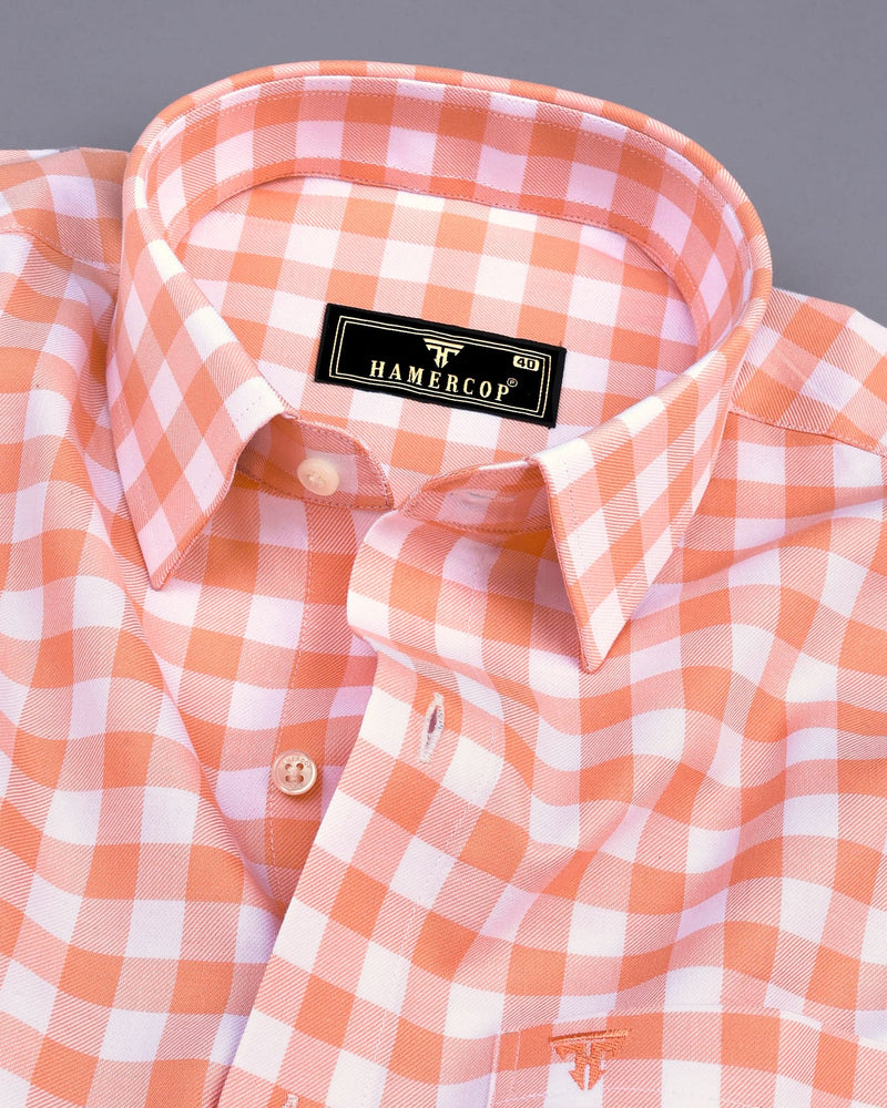 Dakota Peach With White Twill Check Cotton Shirt